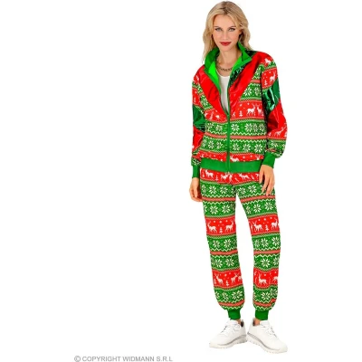 Afbeelding van Widmann Grappig &amp; Fout Kostuum Chille Kerst Retro Trainingspak Groen Rood, Large Verkleedkleding
