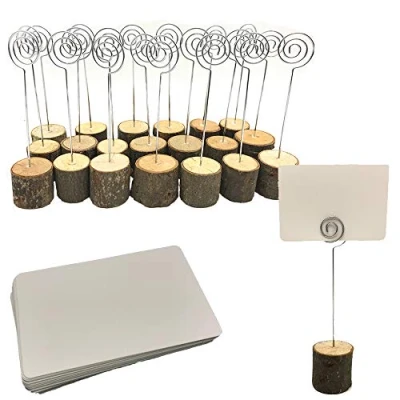 Afbeelding van Aisamco Set van 20 houten standaarden met natuurlijke fotohouder, naamplaatskaart, nummer, tafel, 30 stuks, kraftpapier voor bruiloft, verjaardag, feest