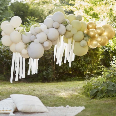 Afbeelding van Ballonboog DIY groen, crème, grijs en goud chroom per kit