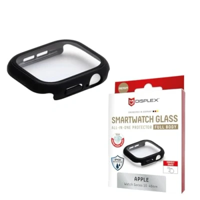 Afbeelding van Displex 10H Panzerglas für Apple Watch 10 (46mm), Full Body Schutz, IP68, Snap On, black frosted, Schermbeschermer, Smartwatch, Zwart, Apple, Polycarbonaat (PC), Gehard glas