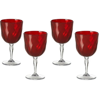 Afbeelding van Designset 4 wijnglazen van 27,5 cl transparant en kleurd acryl, vaatwasmachinebestendig, ideaal voor lunch diner in de open lucht, Linea Diamond
