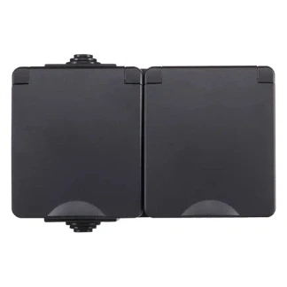 Afbeelding van Opbouw Wandcontactdoos 2 voudig IP55 Zwart