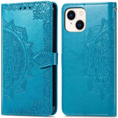 Afbeelding van iMoshion Hoesje Geschikt voor iPhone 15 Met Pasjeshouder Mandala Bookcase Turquoise