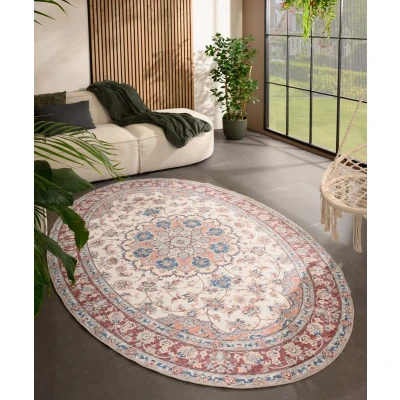 Afbeelding van Buitenkleed Ovaal Vintage Valenca Nova Crème/rood 80x150 Cm