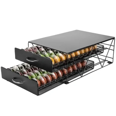 Afbeelding van SYSYLY Koffiecapsulehouder, houder voor capsules, lade 80 koffiepads met lade, compatibel Nespresso Vertuo, Dolce Gusto zwart.