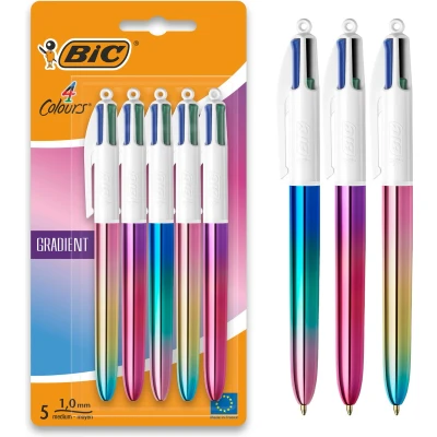 Afbeelding van BIC 4 Kleuren Gradient Balpen 5 Balpennen met Kliksysteem Pennen Medium Punt (1 mm)