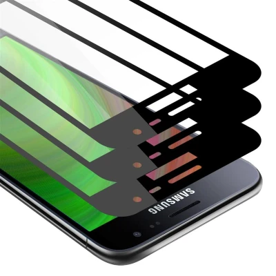 Afbeelding van Cadorabo 3x Screenprotector geschikt voor Samsung Galaxy J3 2016 Volledig scherm pantserfolie Beschermfolie in TRANSPARANT met ZWART Getemperd (Tempered) Display beschermend glas 9H hardheid 3D Touch