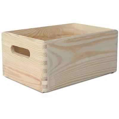Afbeelding van Creative Deco 2 x Grote Platte Houten Krat Doos Kist met Handgrepen Ongeverfd Onvoltooide Hout Perfect voor Documenten, Kostbaarheden, Speelgoed en Gereedschap