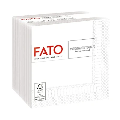 Afbeelding van Fato, papieren wegwerpservetten, ideaal voor aperitieven en cocktails, verpakking met 100 servetten, formaat 24 x 24, 4 gevouwen, 2 laags, wit, 100% puur cellulosepapier, FSC gecertificeerd