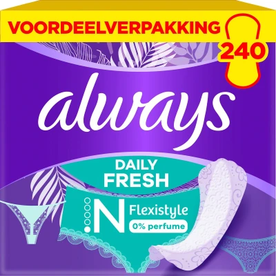 Afbeelding van Always Daily Fresh Slim Flexistyle Inlegkruisjes 0% Parfum 8 x 30 Stuks