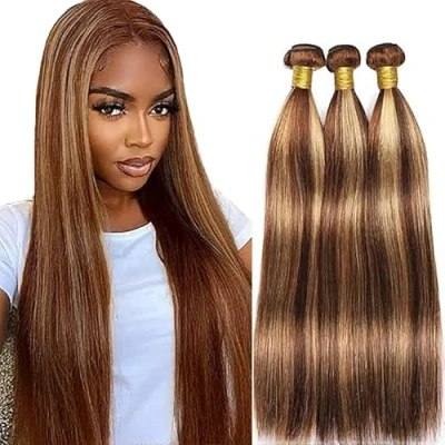 Afbeelding van Tuheers 32 bundels, steil menselijk haar, blond, P427, highlight, 100% echt 100 g/stuk, 300 g, totaal Braziliaans haar 81 cm