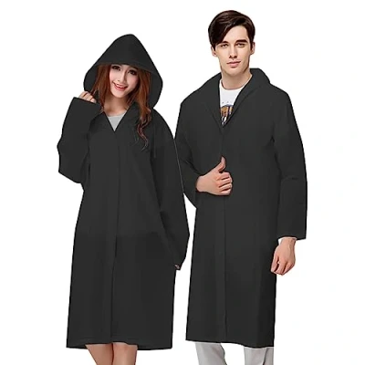 Afbeelding van Vicloon Set van 2 wegwerp regenponcho&#039;s, waterdichte poncho&#039;s, transparant, met capuchon, regenjas voor dames en heren, festival, outdooractiviteiten, zwart.