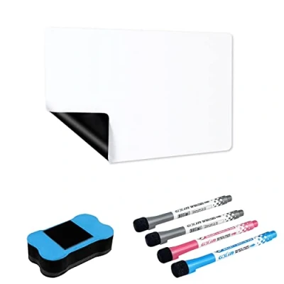 Afbeelding van Relota A4 Magnetisch whiteboard, koelkastfolie, magnetisch, met 4 stiften en wissers, droog afwisbaar, koelkastmagneetbord voor memo, maaltijdplanningen, notities, keukenlijst