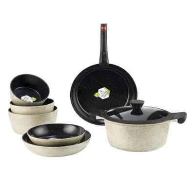 Afbeelding van LAGUIOLE, 9 delige Jade aluminium keukenset met antiaanbaklaag, afneembare handgreep, geschikt voor alle warmtebronnen, stapelbaar, 28 cm, groen