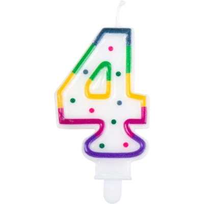 Afbeelding van Kaars 4 jaar Regenboog Stip 8cm