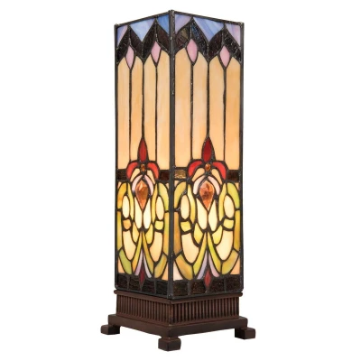 Afbeelding van LumiLamp Tiffany Tafellamp 12x12x35 cm Bruin Beige Glas Vierkant Bureaulamp
