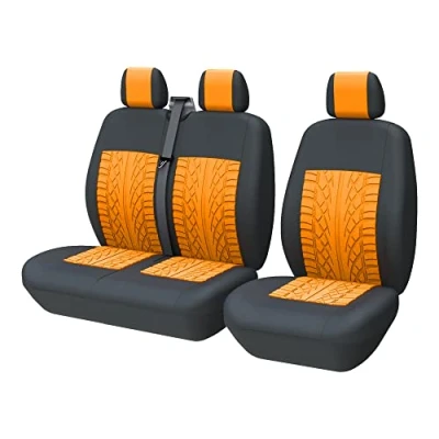 Image de TOYOUN de Housses siège 3D Rail pneus Imprimer Universel Fit La plupart des camions Vans voiture simples et doubles pour conducteur double passager 2+1 sièges Orange