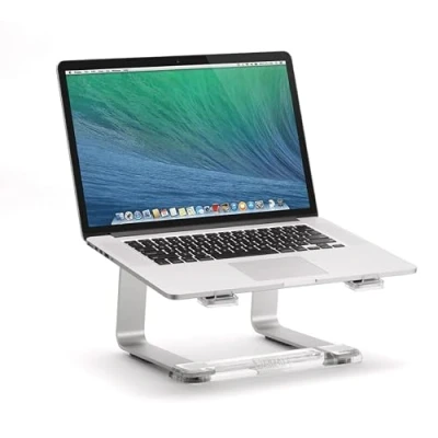 Afbeelding van Griffin Elevator aluminium standaard voor Apple Macbooks &amp; notebooks laptops [laptopstandaard van geborsteld aluminium, ergonomisch werken, antislip rubberen voetjes] zilver/transparant