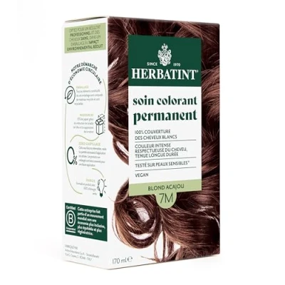 Image de Herbatint Soin Colorant Permanent Cheveux 7M Blond Acajou 170 ml Sans Ammoniaque, 100% de Couverture des Blancs Testé Dermatologiquement pour Peaux Sensibles, avec 8 Extraits Végétaux Bio