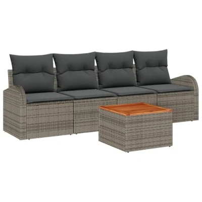 Afbeelding van vidaXL 5 Delige Tuin Sofa Set met Kussens Grijs Poly Rattan Acacia