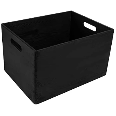Afbeelding van Creative Deco XXL Grote Houten Doos Kist Zwart 39 x 29 23 cm met Handgrepen Kerst, Kerstmis Cadeau