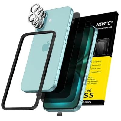 Afbeelding van NEW&#039;C 3 x iPhone 16 Plus (6,7 inch) displaybeschermfolie + cameralensbeschermers, sensorbescherming, beschermfolie van gehard glas, compatibel met hoesjes dop