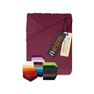Afbeelding van Npluseins Jersey hoeslaken van 100% katoen in 34 moderne kleuren en 6 verschillende maten, katoen, pruim, 70 x 140 cm