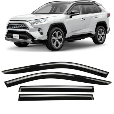 Afbeelding van Clim Art Set van 4 autodeflectoren voor/compatibel met Toyota RAV4 2019 2024, SUV, luchtdeflector, deflector voor auto, antenne, donker