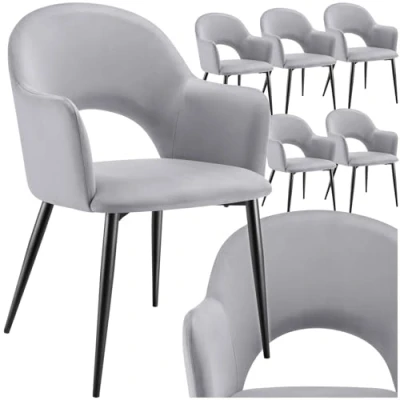 Afbeelding van tectake® Fauteuil Sachel Eetkamerstoel Set van 6 Fluweellook Gestoffeerd Comfortabele Zitschalen Ergonomisch Ontwerp 120 kg Draagkracht Lichtgrijs