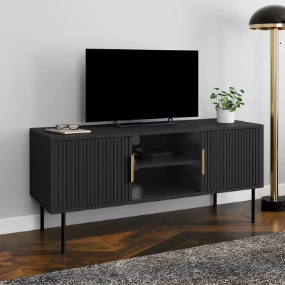 Afbeelding van 110 cm MARCEL zwart TV meubel met 2 deuren lamelleneffect