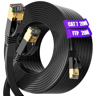 Afbeelding van Ethernet kabel, 20 m, afgeschermd, Cat 7, plat, RJ45, netwerkkabel, high speed vezel, LAN internet, Gigabit 10 Gbit/s, 600 MHz, S/FTP ethernetkabel, compatibel met router, switch,