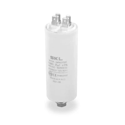 Afbeelding van DEKAROX Universele condensator 25 µF 450 V Ø 40 x 95 mm met steekklemmen AMP 6,3 bevestigingsschroeven M8 CBB60 start en racecondensator voor huishoudelijke apparaten