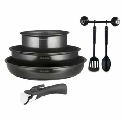 Image de Set de 3 casseroles avec 1 poignée amovible Arthur Martin AM777GM Gris Mat