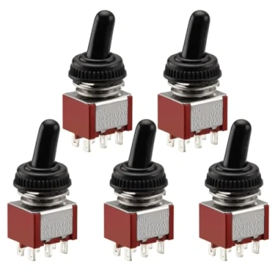 Afbeelding van Heschen 5 stuks miniatuur tuimelschakelaar MTS 202 ON DPDT 6 polig 2A 250V 5A 120V UR vermeld met waterdichte stekker