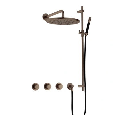 Afbeelding van Hotbath Cobber Regendoucheset IBS70 Verouderd Messing Staaf handdouche 30cm Hoofddouche Wandarm Handouche met glijstang