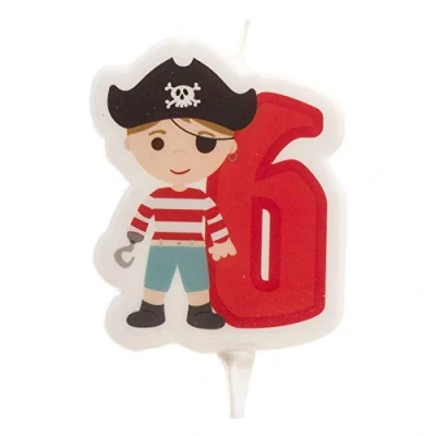 Afbeelding van Dekora 345260 Piratenkaars 2D piraat verjaardagskaars voor kindertaarten nummer 6