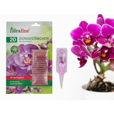 Afbeelding van floraline® Orchideeënmeststof: 20 stokjes en 1 vitale kuur voor tot 3 maanden prachtige bloemen met gezonde groei bloemen, zacht te gebruiken