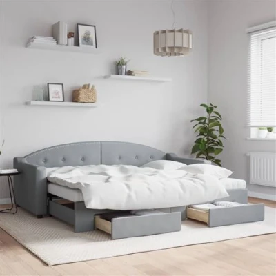 Afbeelding van vidaXL Slaapbank met onderschuifbed en lades 80x200 cm stof lichtgrijs