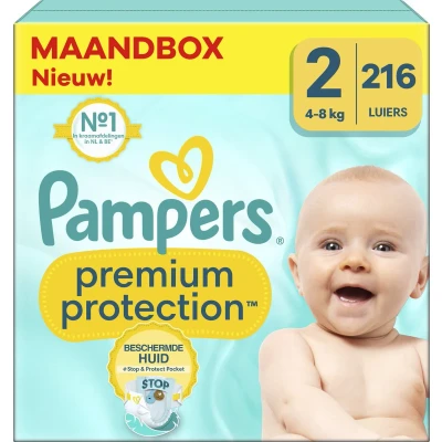 Afbeelding van Pampers Premium Protection Maat 2 Maandbox 216 luiers 4/8 KG