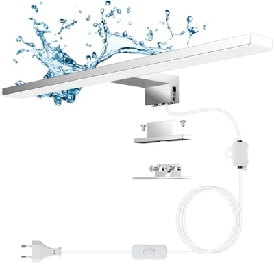 Afbeelding van Aourow Led spiegellamp voor badkamer, 10 W, 40 cm, 820 lm, met schakelaar en stekker, koud wit, 6500 K, IP44, waterdicht, 230 V, spiegelkast, klasse II
