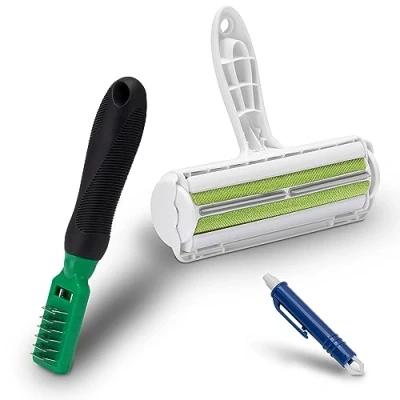 Afbeelding van FinoPet Set van 3 ontwarrende borstels voor honden en katten, XL pluisborstel tekentang, mes alle diermaten, automatische tekenepilator