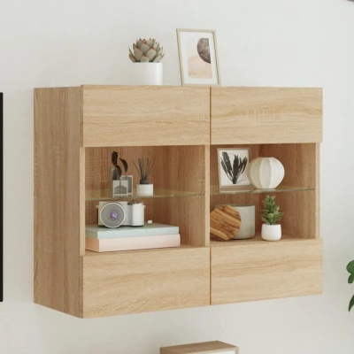 Afbeelding van Tv wandmeubel met LED verlichting 78,5x30x60,5 cm sonoma eiken