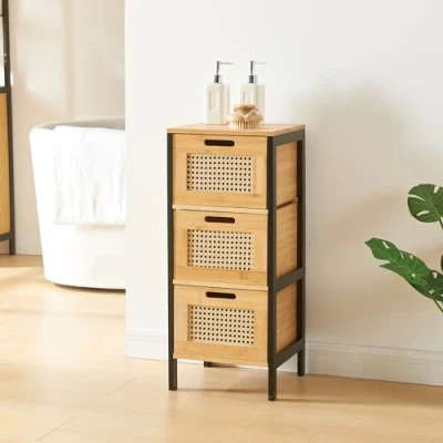 Afbeelding van Commode Tervola ladekast 72x30x30 cm zwart naturel en rotan look [en.casa]