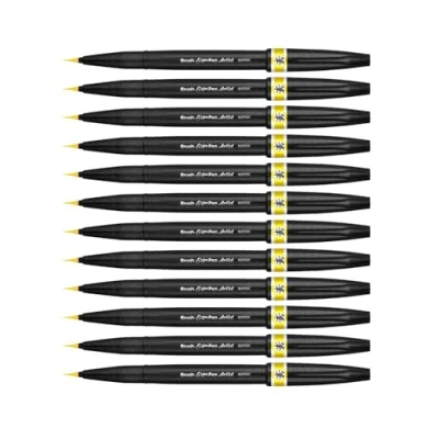 Afbeelding van Pentel Arts Brush Sign Pen Artist SESF30C GX, penseelstiften, extra fijne zachte punt, geel, 12 stuks