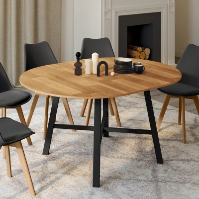 Image de Table à manger extensible ronde MADELEINE 4 6 personnes bois et métal noir 110 150 cm IDMarket