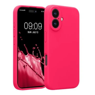 Afbeelding van kwmobile telefoonhoesje geschikt voor Apple iPhone 16 TPU backcover met siliconen coating Smartphone case in neon roze