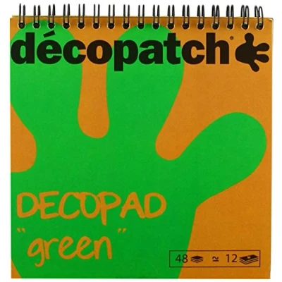 Afbeelding van Décopatch BLOC05O Een spiraalblok met 48 vellen bedrukt papier, 15 x cm, verschillende motieven (12 designs 4 vellen), groen