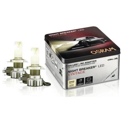 Afbeelding van OSRAM NIGHT BREAKER LED VINTAGE H4 + adaptateur R2, 3000 K, température de couleur blanc chaud, jusqu&#039;à 330% luminosité en plus