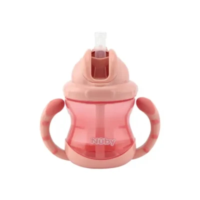 Afbeelding van Nûby Antilekbeker Flip It Met Handvatten Roze 240ml 12mnd+