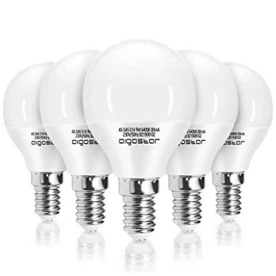 Afbeelding van Aigostar E14 G45 9W LED lampen (komt overeen met 62W halogeenlamp), koud wit licht 6500K, 840 lumen, CRI &gt; 80 5 stuks